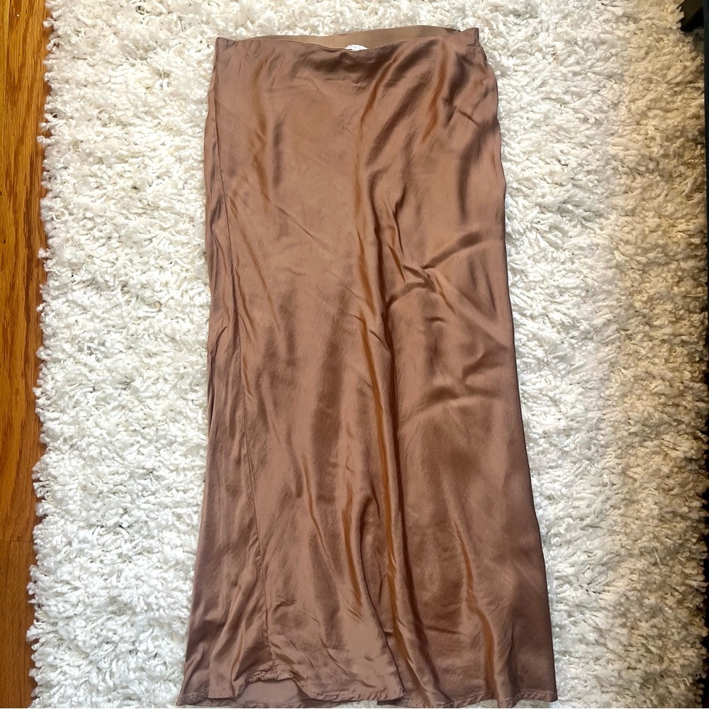 Brown satin midi skirt size S